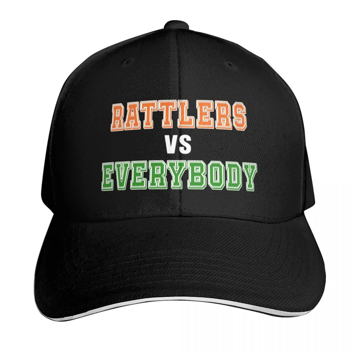 Rattlers vs Everybody Baseball Cap Cotton Twill Breathable Contrast Two Tone Brim Snapback Flat Bill