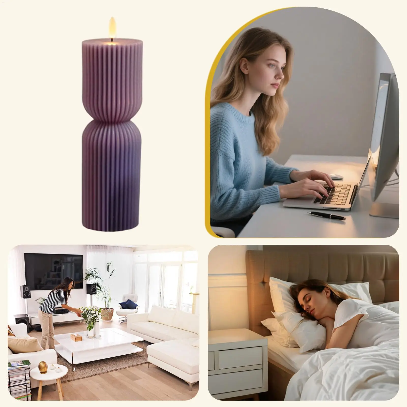 

Flameless Pillar Candle Artificial Realistic Centerpiece Ornament Electric Candle Ribbed Decor For Dining Table Mantel Window