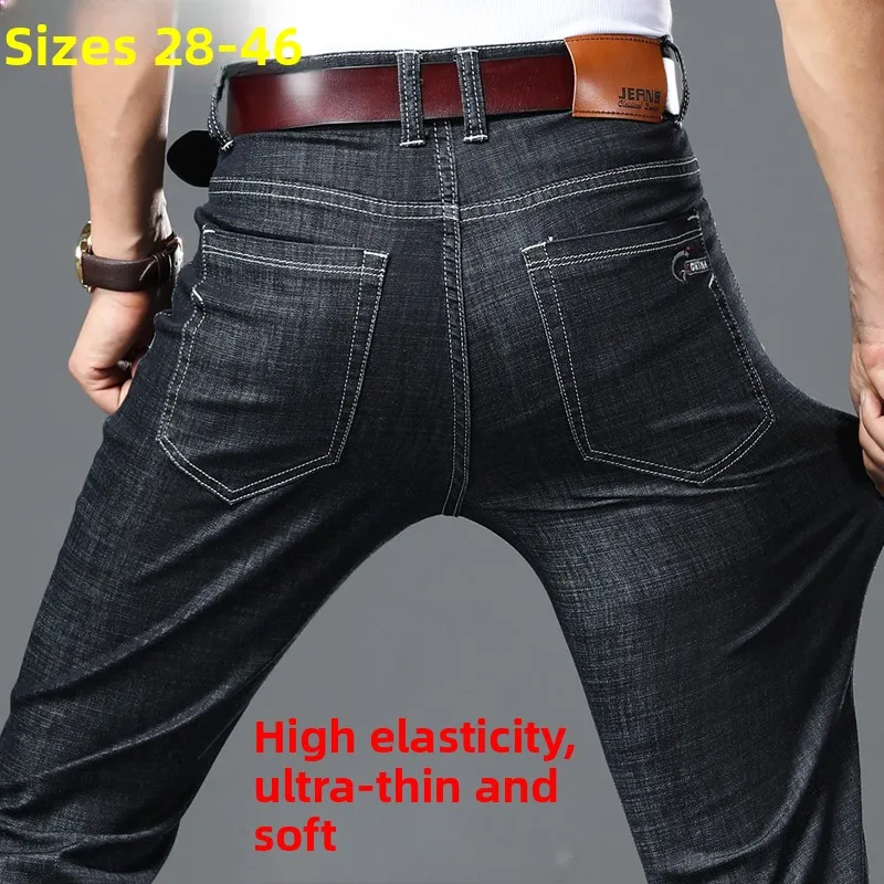 

Ультратонкие эластичные мужские джинсы прямого кроя с высокой талией, свободного покроя, летние, повседневные, из мягкого денима, модные, в городском стиле, для делового образа