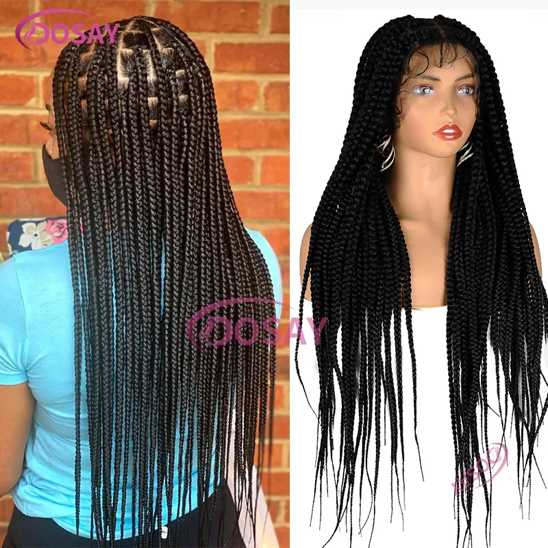 

Synthetic Jumbo Box Braids 360 Full Lace Wigs for Black Women 36inch Larger Knotless Goddess Faux Locs Braid Lace Wigs Dosay