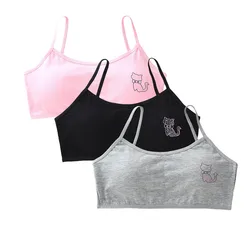 3PCS Cotton Training Bras for Young Teenager Girls Comfortable Thin Underwear with Narrow Shoulder Straps Student Summer Underga