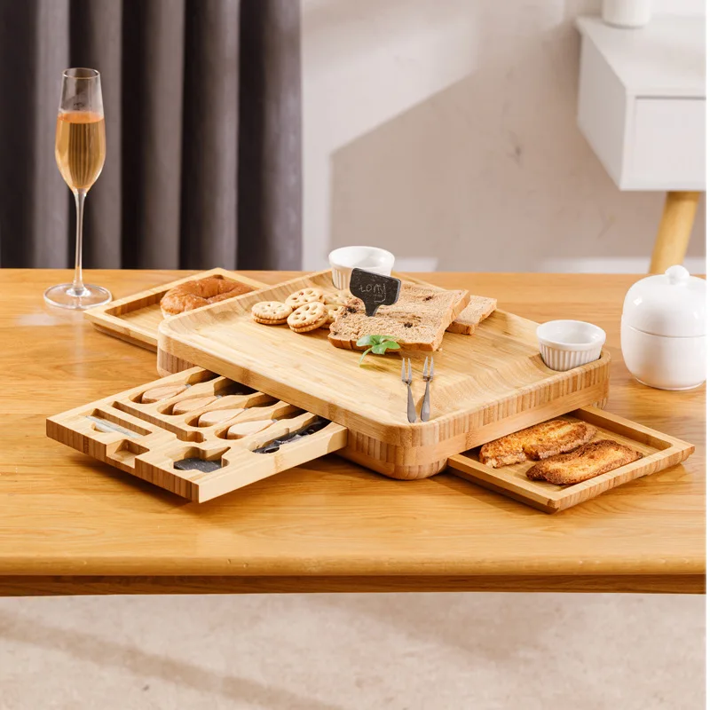 

Bamboo Cheese Board and Knife Set: Extra Large Charcuterie Board Set & Accessories, Unique House Warming Gifts, New Home