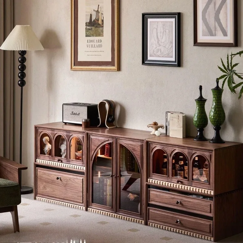 Color Solid Wood  Cabinet Living Room Combination Cabinet Medieval French Vintage Modular Cabinet Multi-Purpose Storage