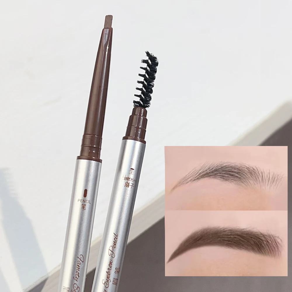 ผู้หญิง Professional ดินสอเขียนคิ้วเครื่องสําอางกันน้ํา Double-Ended Eyebrow Tattoo พร้อมแปรงติดทนนาน Natural Brow แต่งหน้า