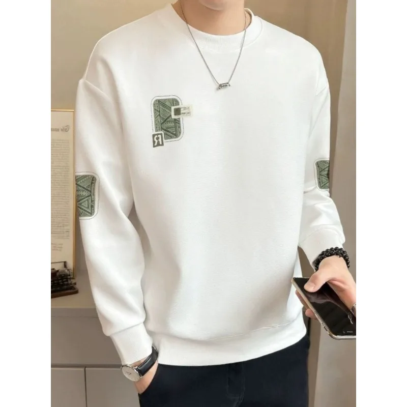 

Autumn and Winter Sweatshirts for Men's Round Neck New Casual Trendy Brand Plus Velvet Thickened Long-sleeved Bottoming Pullover