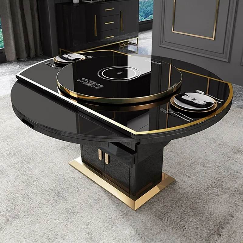 プレミアムライト高級多機能ダイニングテーブルと椅子の組み合わせ暖かいターンテーブル家庭用モダンなシンプルさ