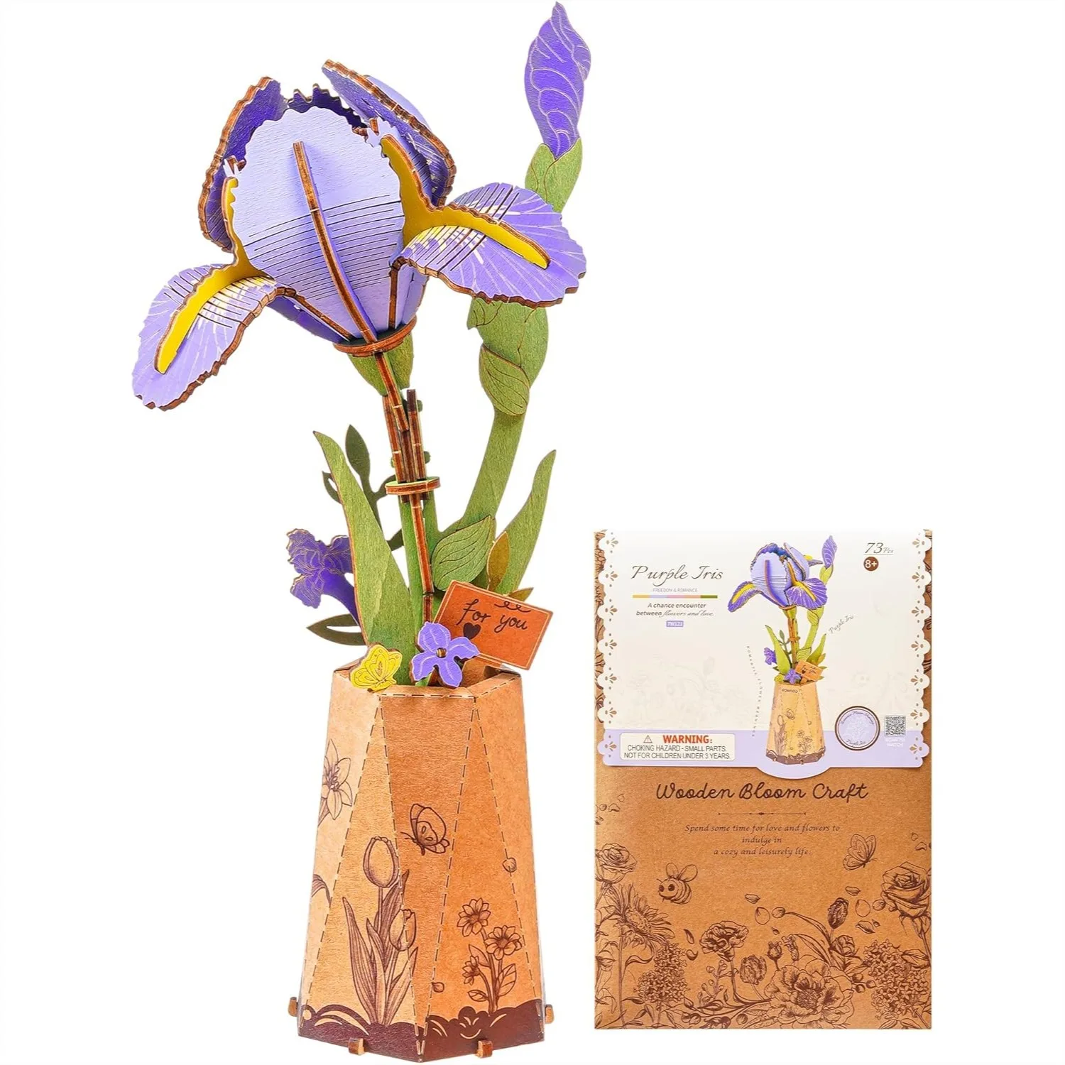 

3D Flower Wooden Puzzles for Adults, DIY Purple Iris Model Kit Building Set, 73PCS Crafts Gift for Mother's Day Home Decor