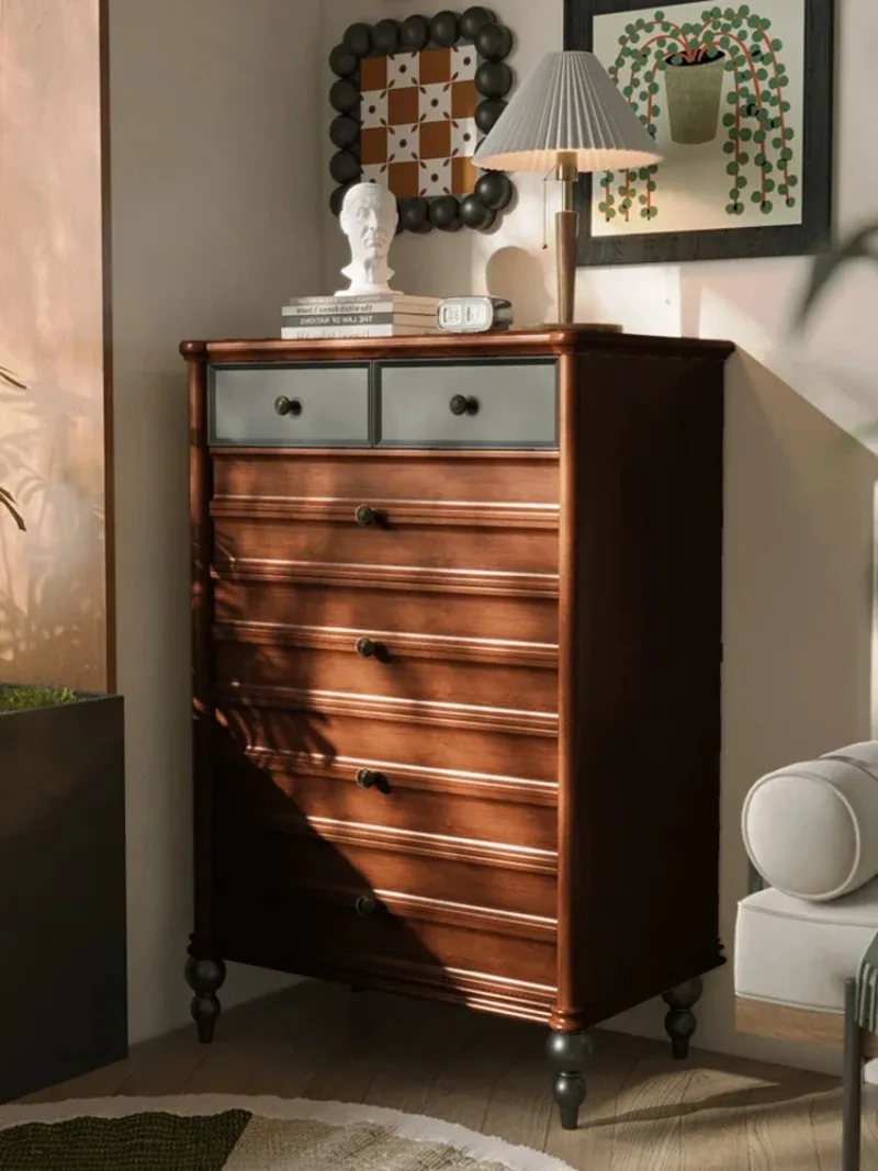 

French antique chest, all solid wood retro bedroom 680-90 drawer cabinet, entrance cabinet, bedside storage cabinet