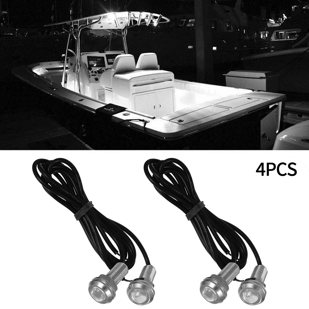 4x DC 12V Marine Boat Transom LED Stern Light Round Cold White LED Tail Lamps Yacht Accessories Underwater Lamps Boat Light