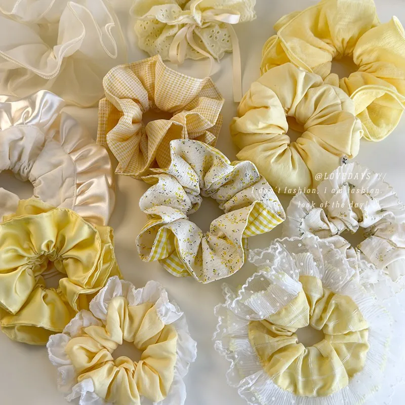 

Yellow Floral Plaid High Elastic Hair Tie for Women Fresh Sweet Non Slip Soft Daily Use Ponytail Holder Premium Lightweight