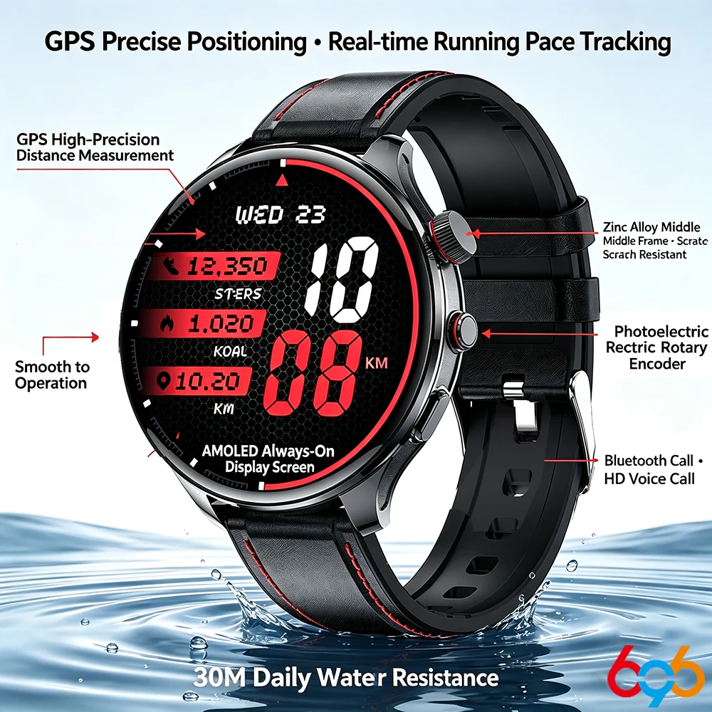 

1.75" AMOLED Fitness Smartwatch Men 110+ Sports Modes 800mAh Large Battery BT Call Health Monitor Outdoor GPS Sports Tracking
