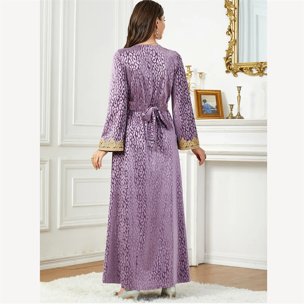 Autumn Abaya Long Dress for Women Lace Tape Trim Velvet Muslim Evening Dresses Moroccan Caftan Dubai Turkish Kaftan Ramadan Eid