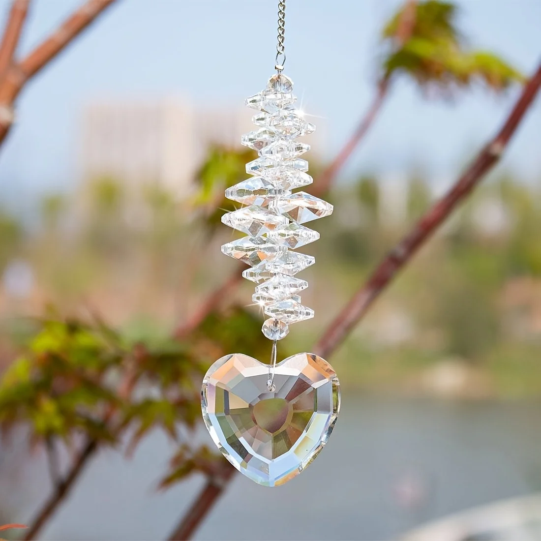 1pc Suncatcher Decor - Heart Crystal Ball Prism Pendant Suncatcher Hanging Window Home Decor (Clear)