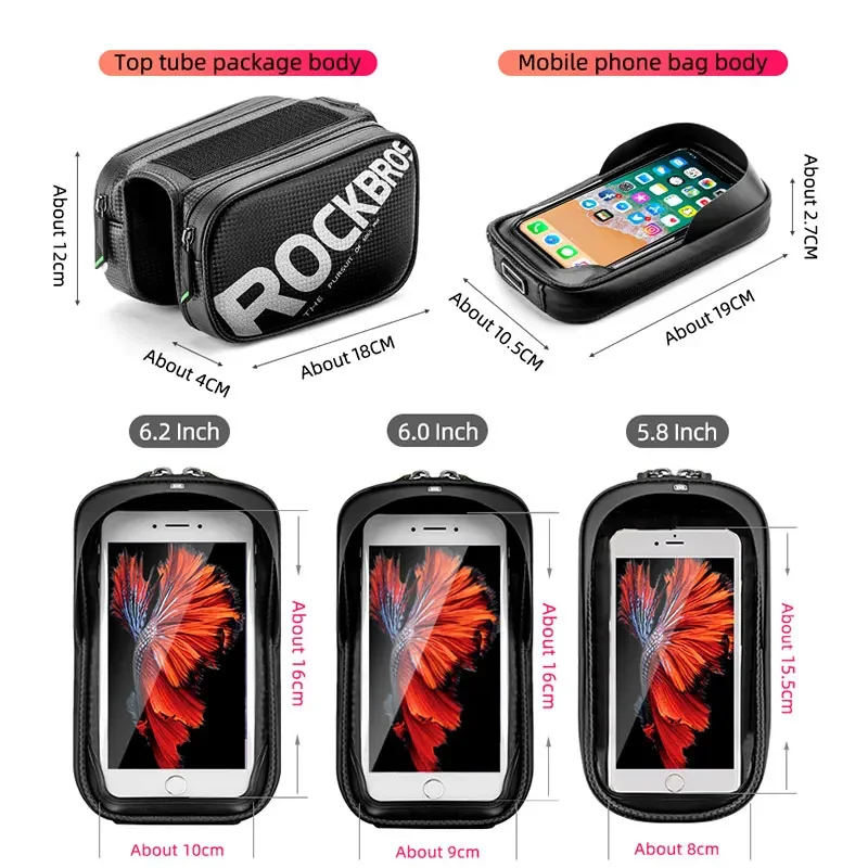ROCKBROS Bicycle Bags with Touch Screen Phone Bag Bike Front Tube Bag 5.8\