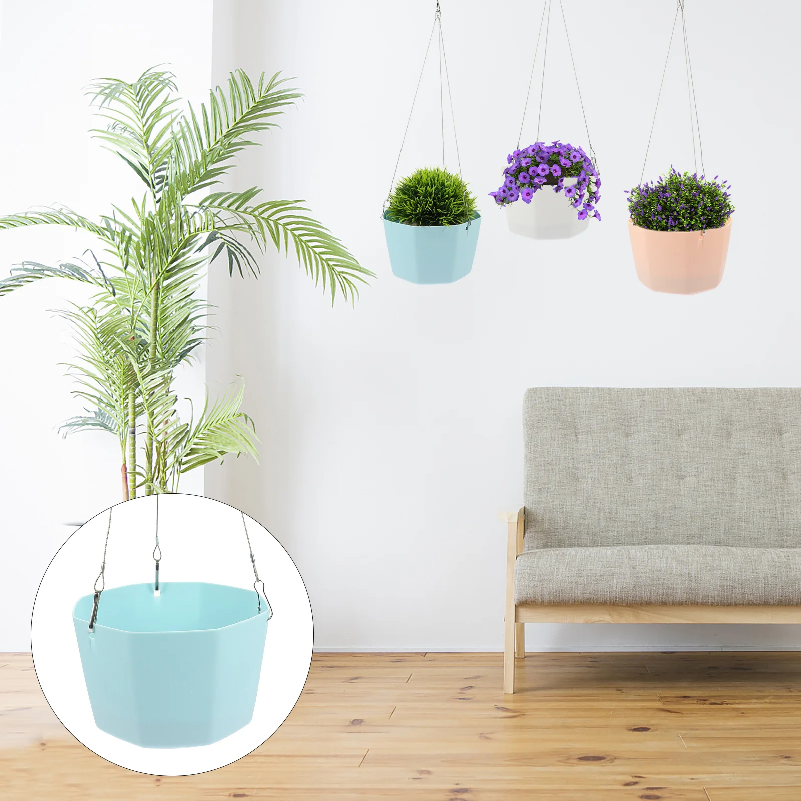 

3Sets Hanging Basket Planters Self-Absorbent Self-Watering Durable Flowerpots Outdoor Indoor Balcony Garden Plant Holders