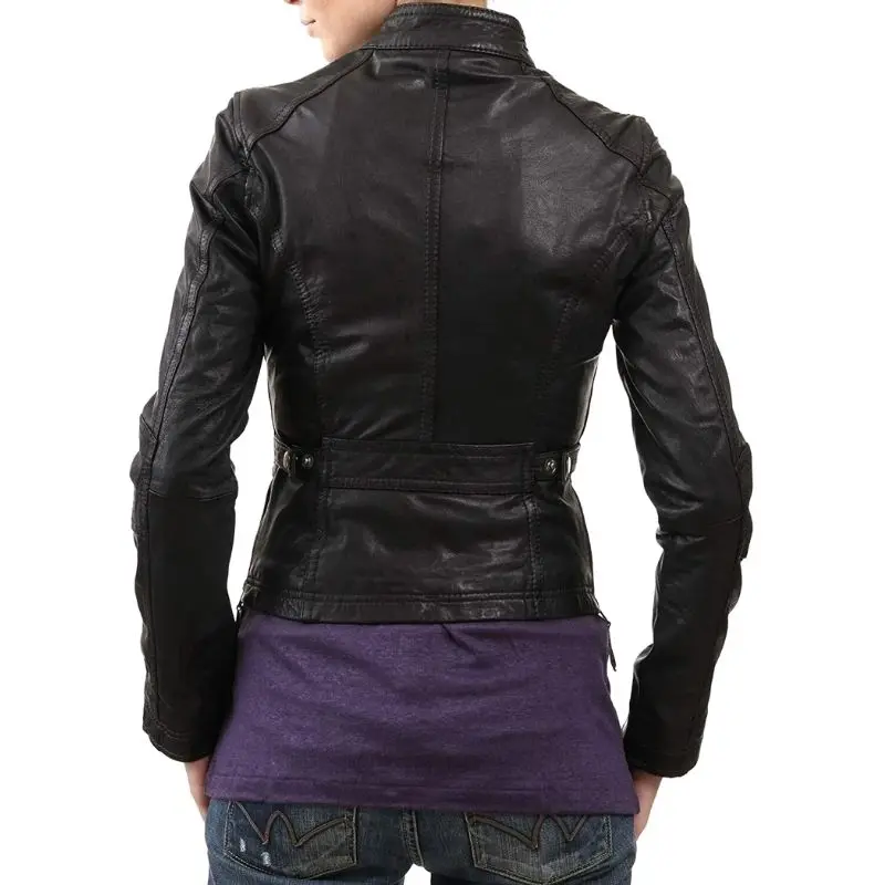 Chaquetas de piel de cordero auténtica para mujer, chaquetas ajustadas de diseñador de alta calidad, color negro