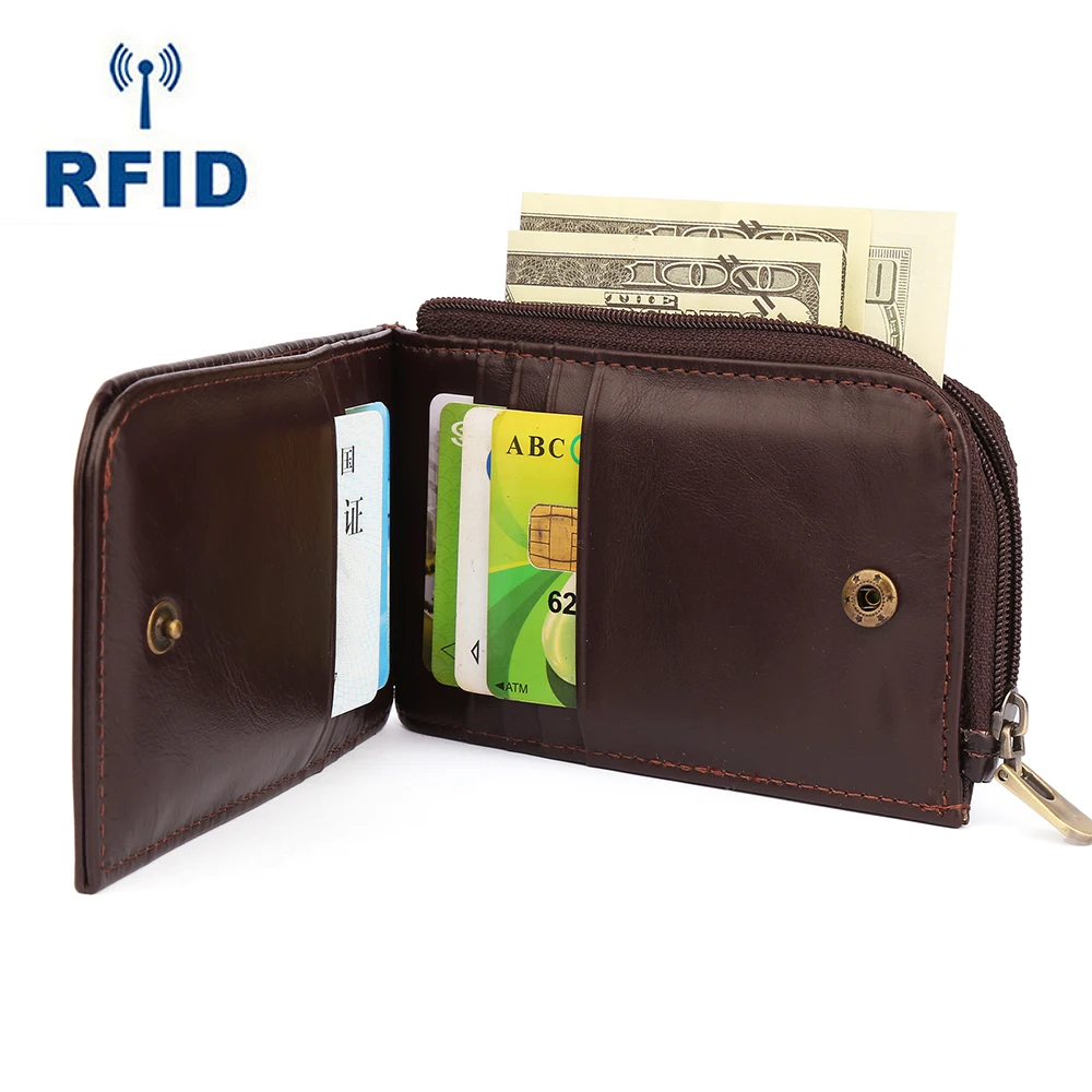 Women's New RFID Multi Card Zero Wallet Leather Simple Folding Short Card Bag Retro Top Layer Cowhide Wallet