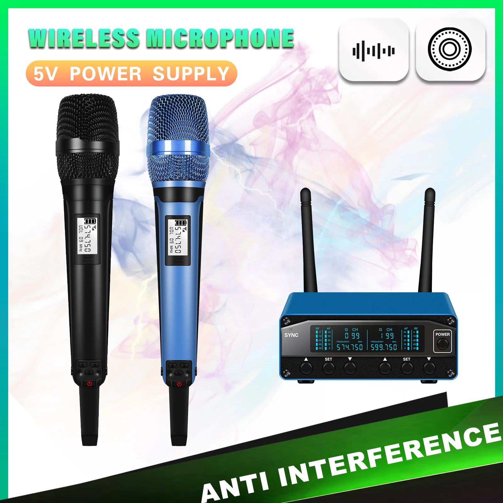 

[5V] Professional Wireless Microphone Handheld UHF 200 Channels Dynamic Mic For Karaoke Wedding Party Band Church Show