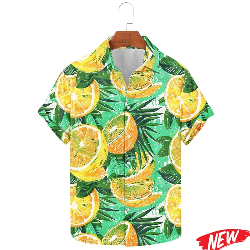 Fashion Fruit Orange Graphic Hawaiian Shirt For Men 2026 Spring Summer Lapel Aloha Shirts Street Oversized Short Sleeve Shirt