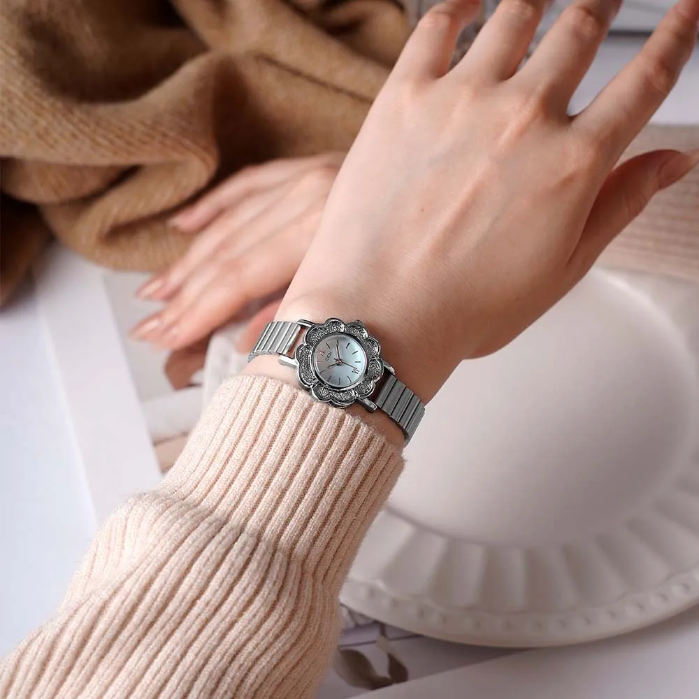 GEDI элитные часы с цветочным принтом в стиле ретро, женские роскошные кварцевые часы с водонепроницаемым стальным ремешком, подарок для женщин