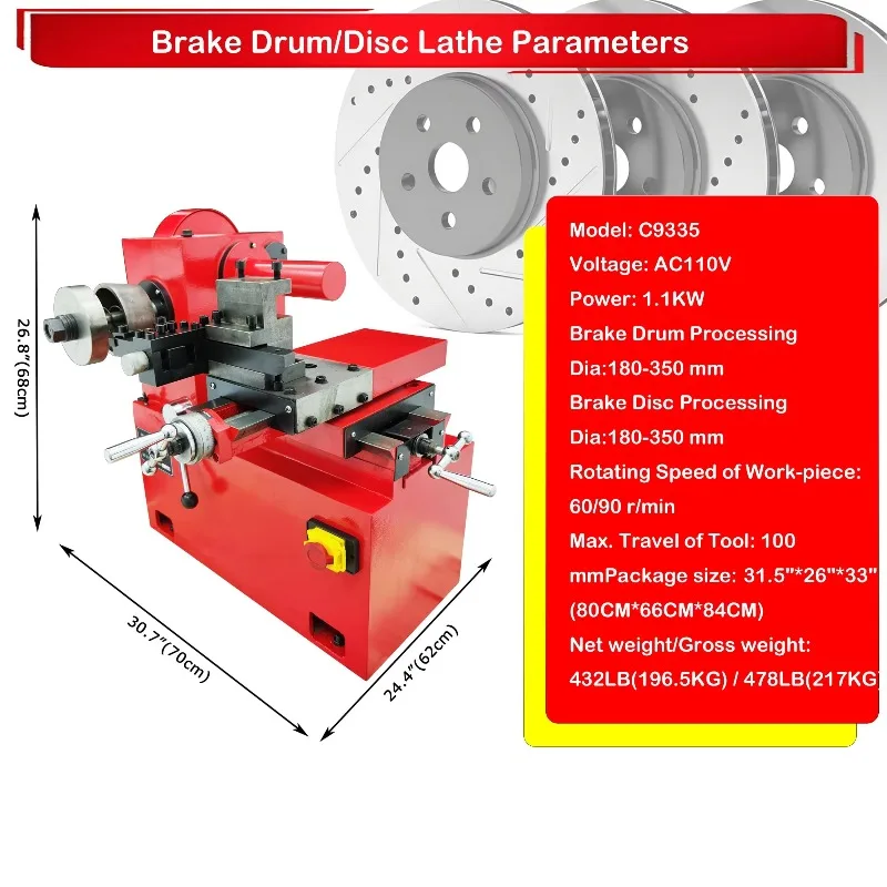 Auto Maintenance Brake Drum Vertical Car Brake Lathe Machine for Drum and Disc Lathe Cutting C9335A