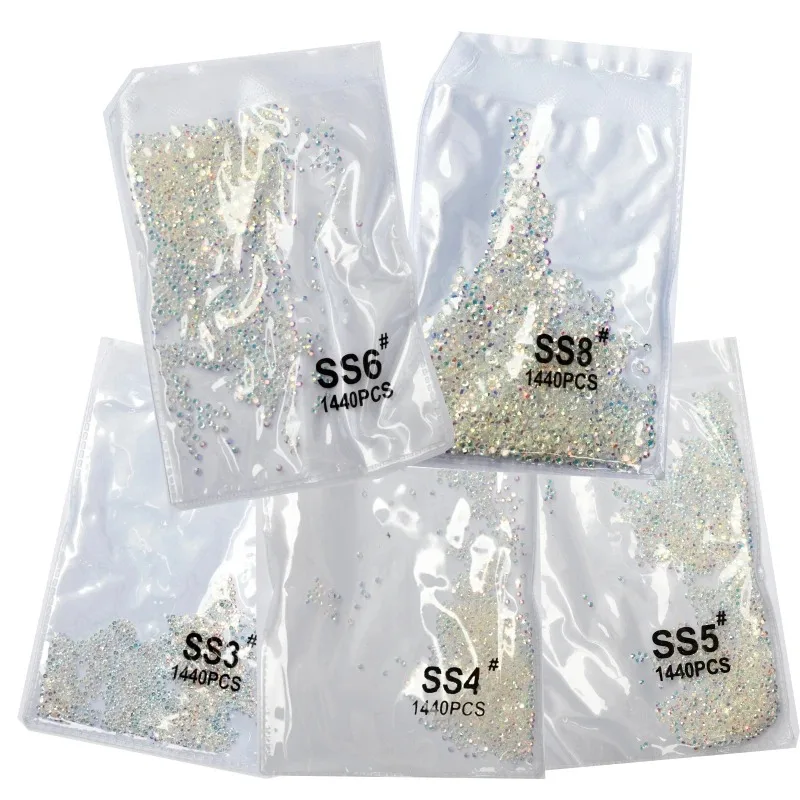 SS3-ss8 1440pcs 클리어 크리스탈 AB 골드 3D 비 핫픽스 플랫 백 네일 아트 라인 석 장식 신발 및 춤 장식