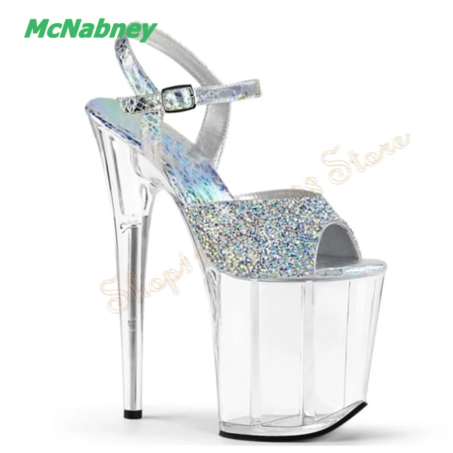 

BlingBling Diamond High Heel Sandals,Transparent Platform Stiletto Women Shoes Peep Toe Buckle Heels2023 New Zapatos Para Mujere