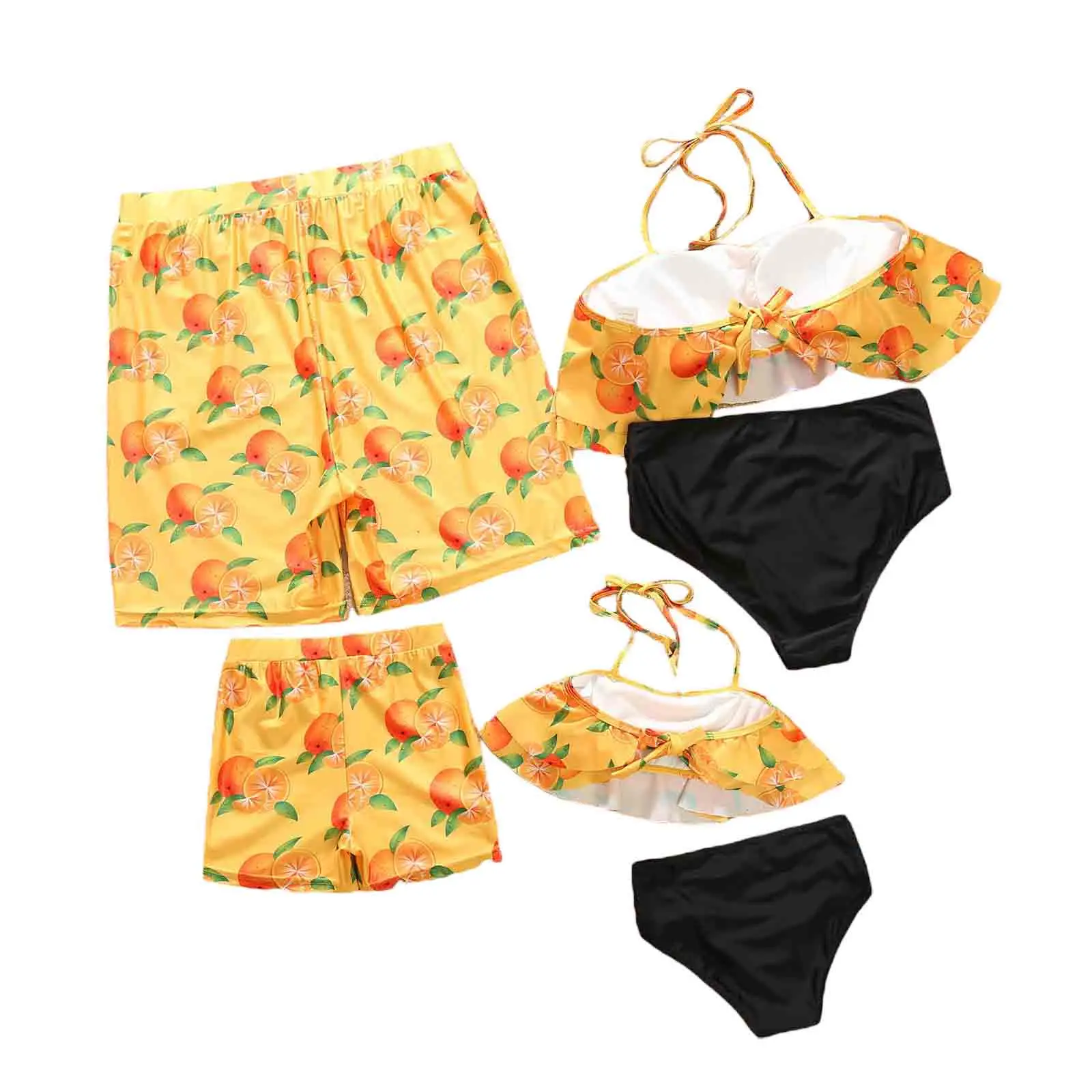 Family Matching Swimsuit Orange Print Sleeveless Bikini Set Swimming Trunks Bathing Suit