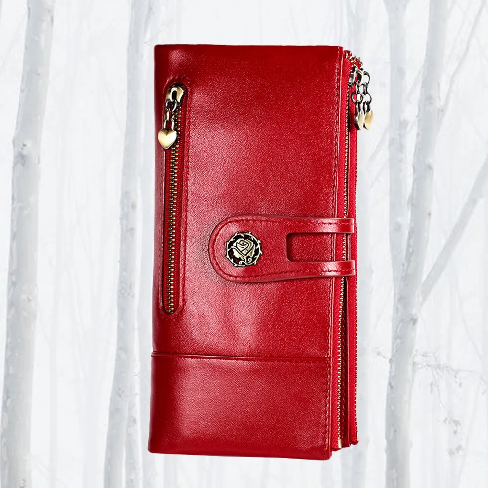 vintage-long-red-billfold-wallet-multipurpose-zipper-rfid-blocking-purse-for-women-daily-convenient-use