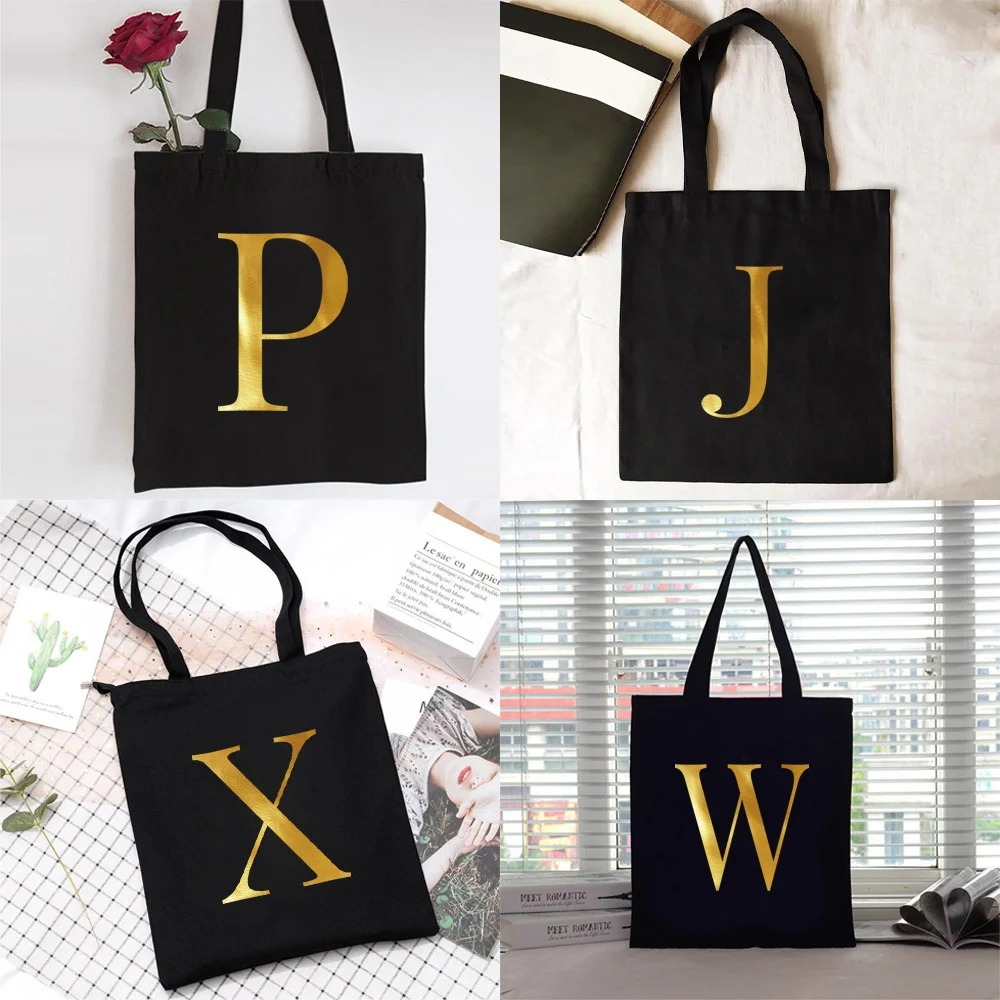 

Shopping Bag Women Handbag Shoulder Bag Ladies Shopper Canvas Bag Commute Large Capacity School Tote Bag Letter Initials Print