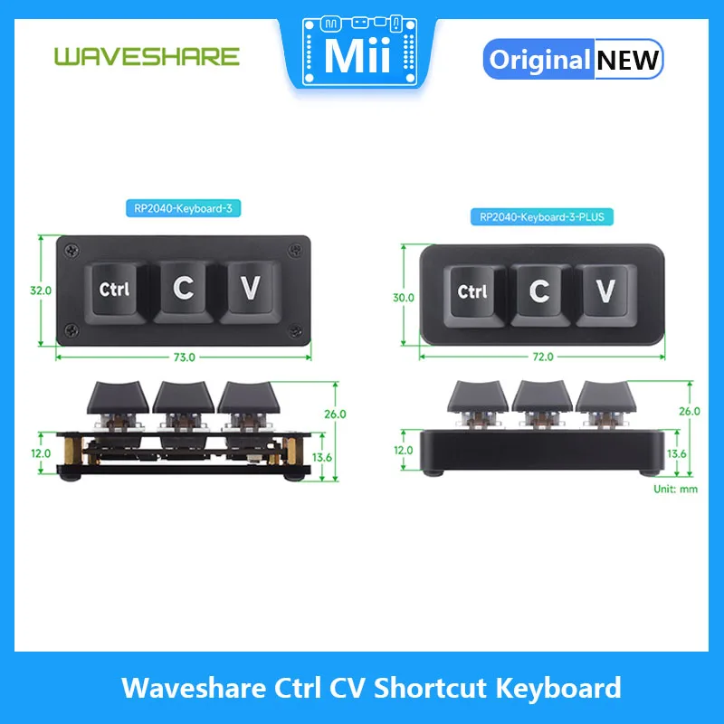 Waveshare teclado de acceso directo Ctrl C/V para programadores, PLACA DE DESARROLLO DE 3 teclas, Chip de microcontrolador RP2040