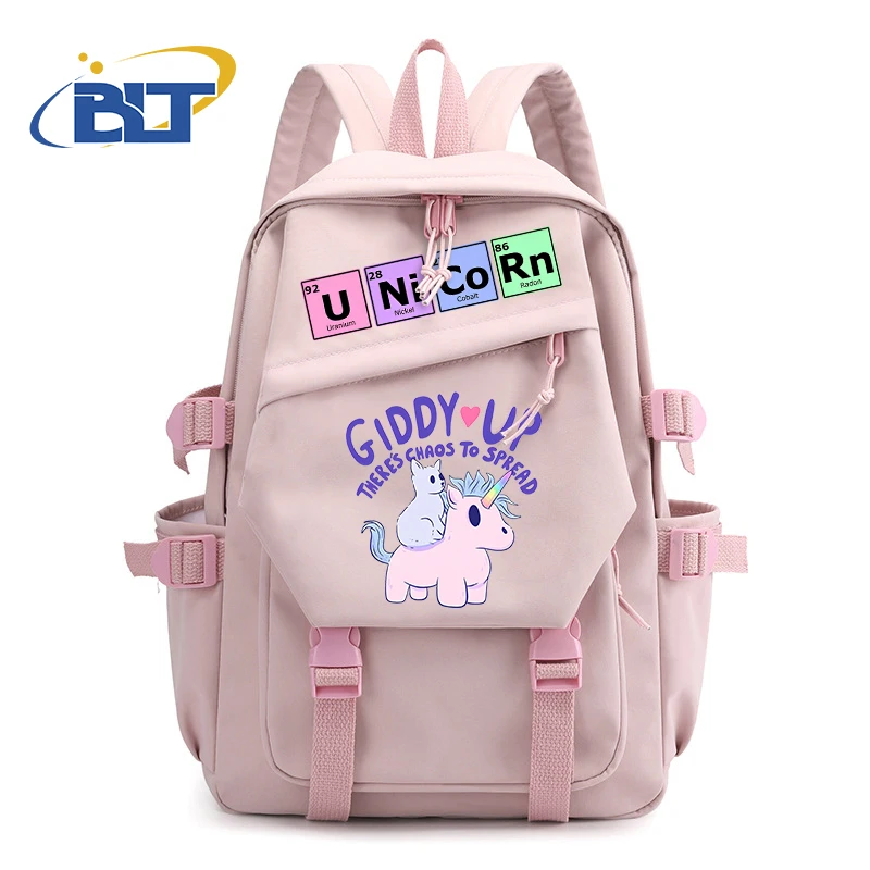 Unicorn print backpack pink student schoolbag kids casual bag girls back to school gift