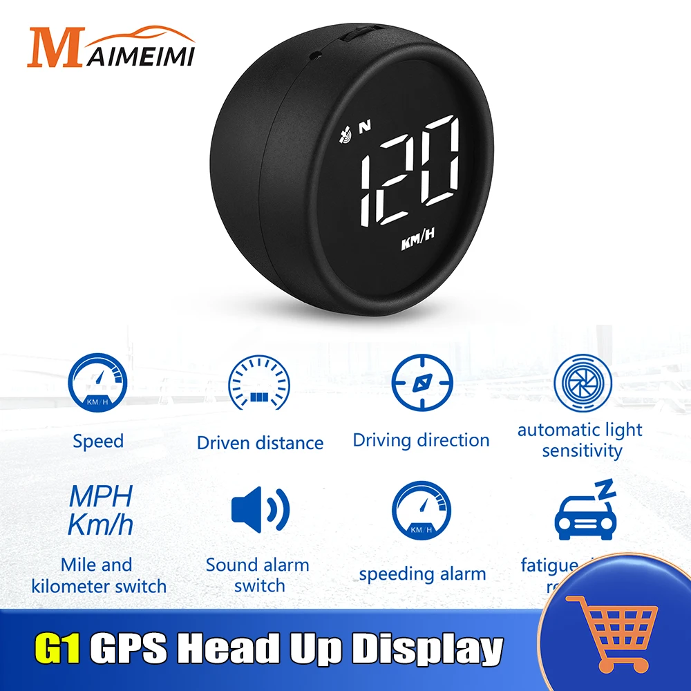 

New G1 GPS Speedometer HUD Head Up Display Speed Distance Direction Light Sensitivity MPH Kmh Fatigue Driving Alarm For All Cars