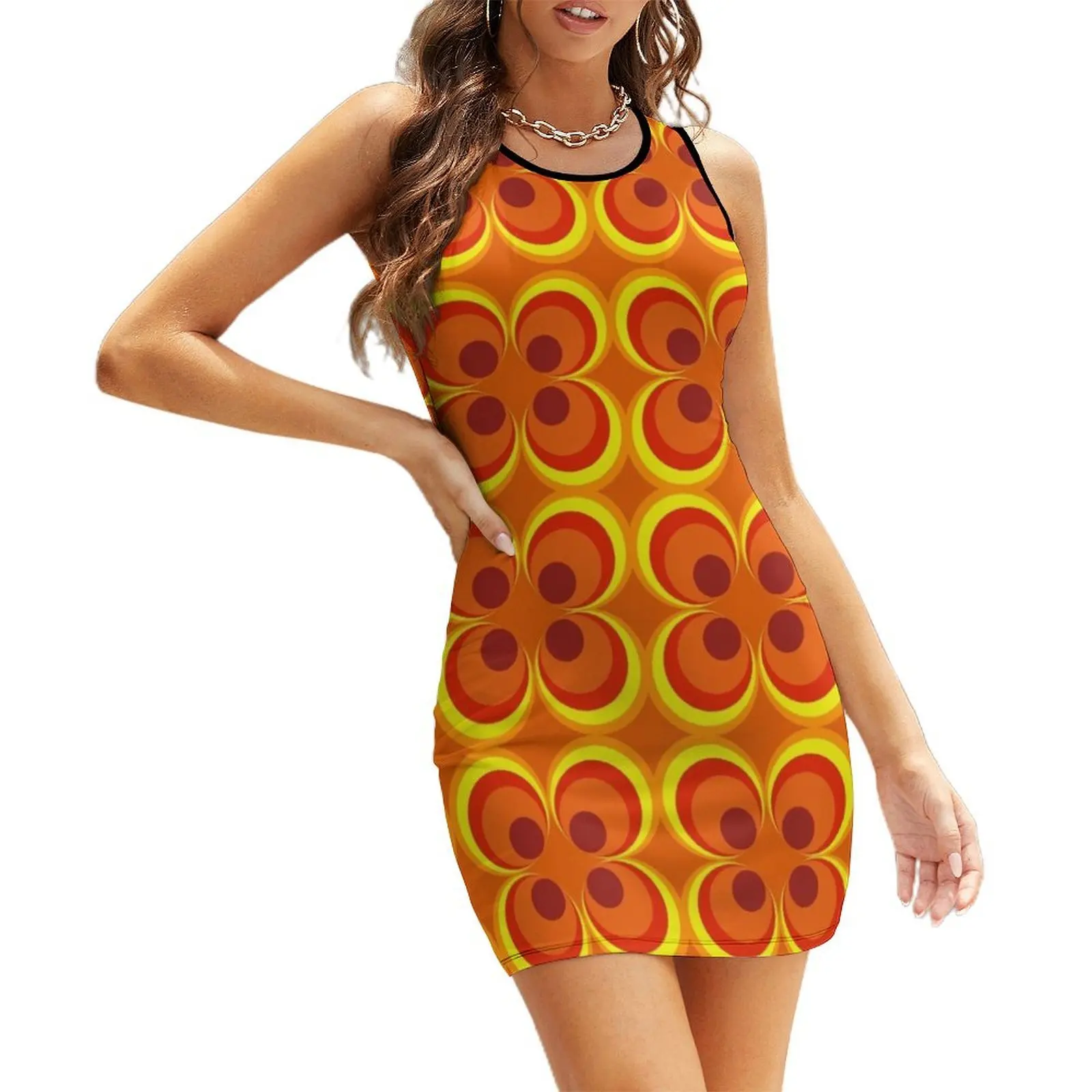 

1970s burnt orange retro design Sleeveless Sundress Woman clothes Dress woman women's evening dress 2025