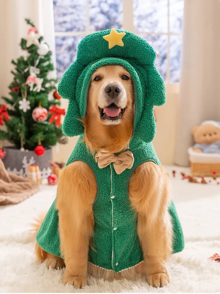 Dog Clothes Winter Coat Christmas Tree Costume Brown Reindeer Sweater Soft Outfit Green Extra Large Cape Xxl Hoodie Decorations