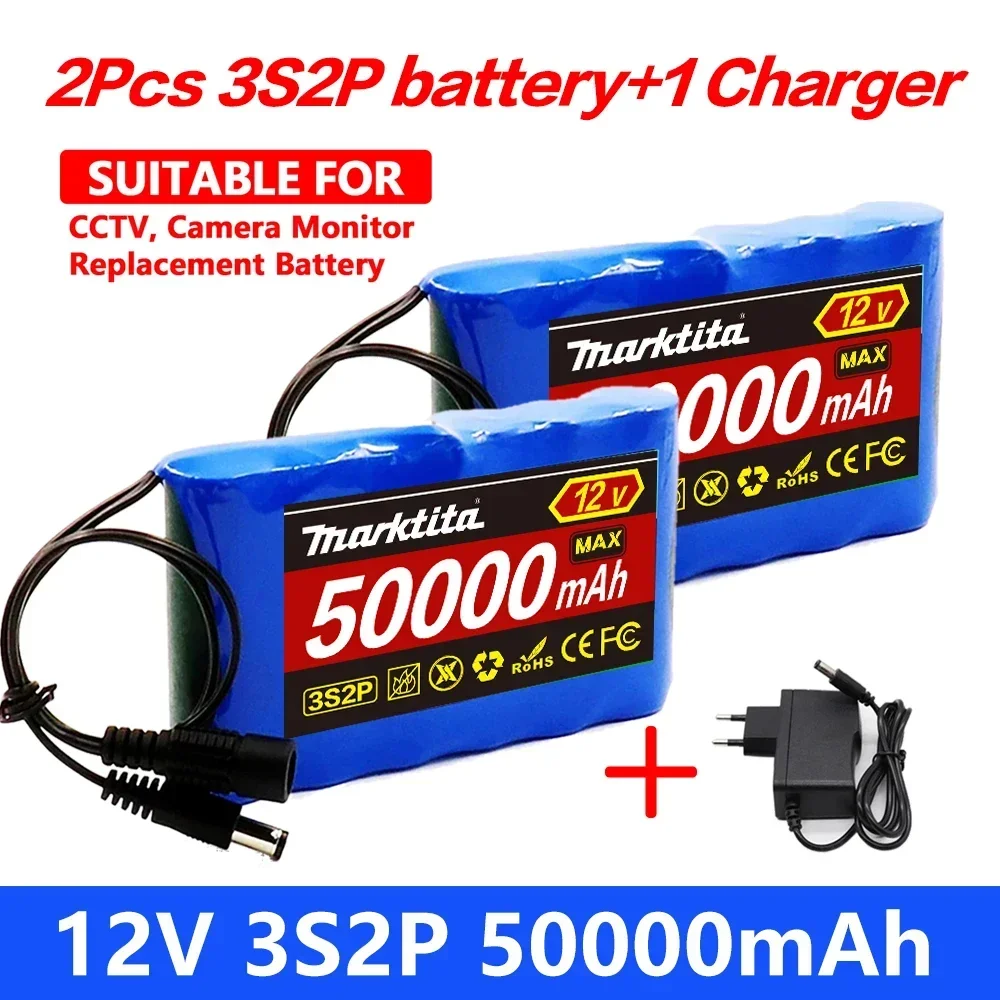 

Original Portable Rechargeable Li-Ion Battery,3S2P 12V 50000mAh For LED Lamp Light Backup Powe CCTV+ 12.6V Charger