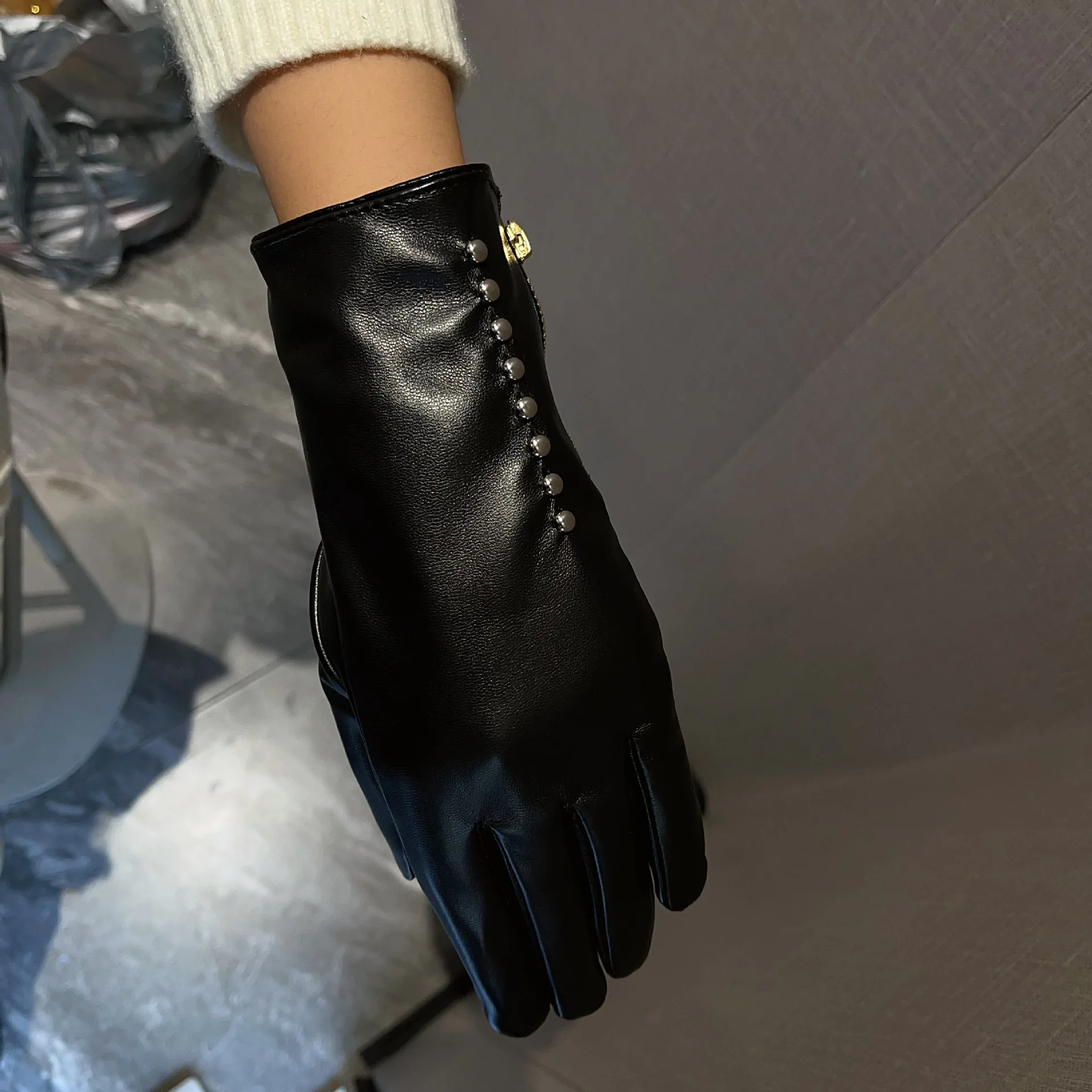 Gloves Women Studded Zipper Touch Screen Winter Thick Warm Fleece Lined Sweet Cool Style One Size