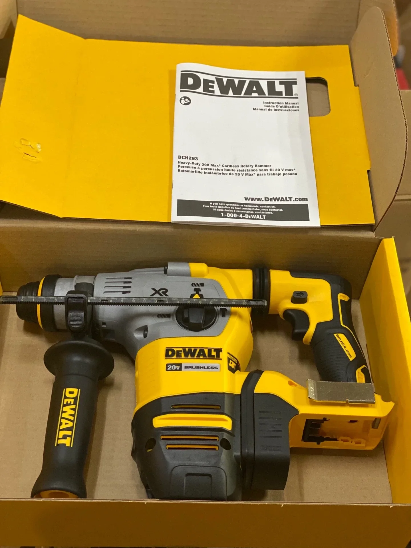 DEWALT DCH293B Brushless Rotary Hammer 20V XR Lithium Ion 1-1/8 inch SDS PLUS L-type Circuit Breaker Hammer Electric Tool DCH293