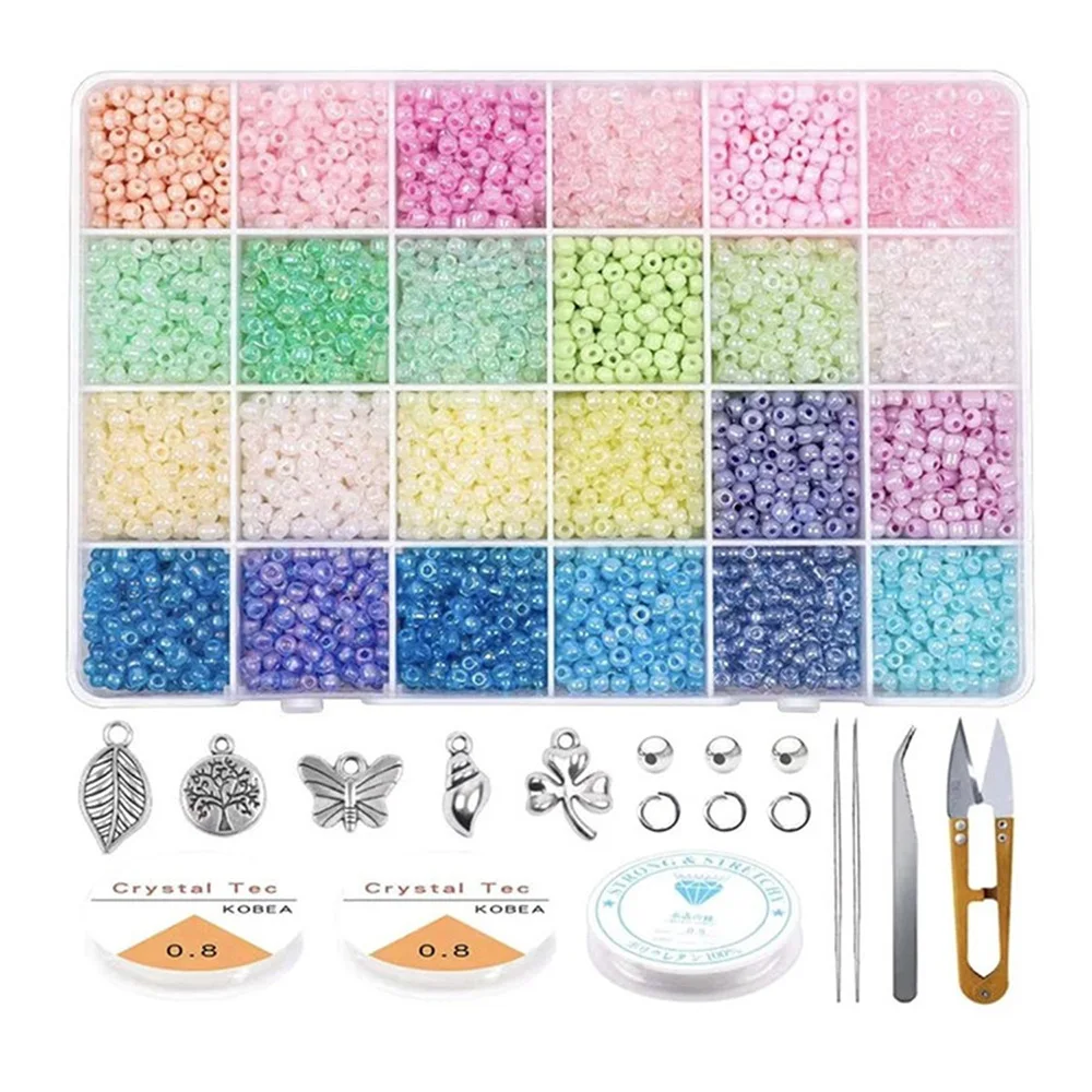 Glass Seed Beads Starter Kit,12000 Pcs 3mm Small Craft Beads with Jump Rings for DIY Bracelet Jewelry Making Supplies