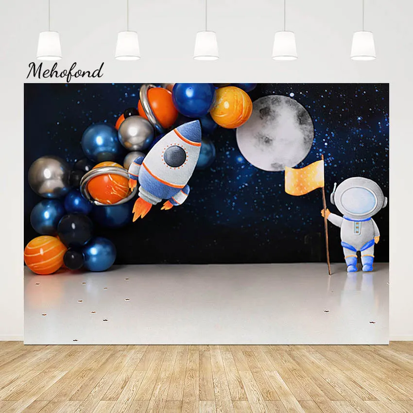 

Mehofond Photography Backdrop Universe Space Planet Astronaut Boy Birthday Party Cake Smash Decor Balloon Background Photostudio