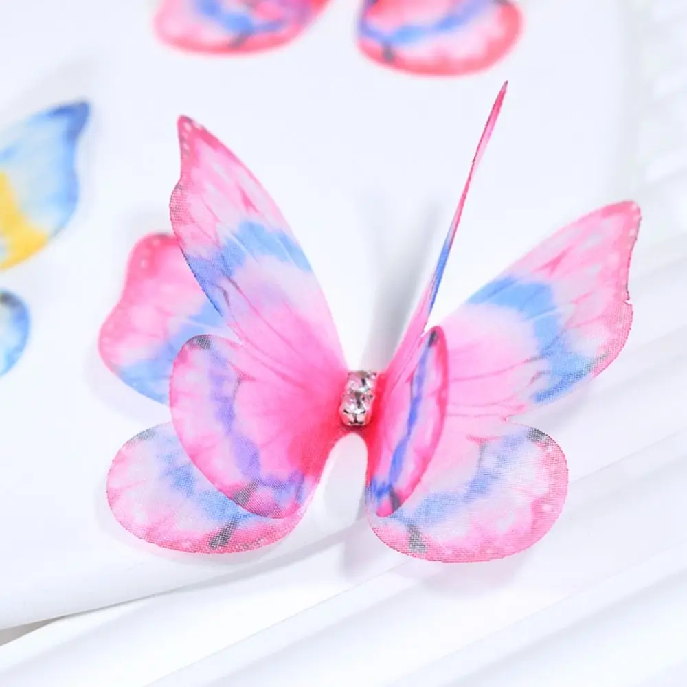 Tissu Organza 3D papillon Appliques dégradé de couleur Double couche en mousseline de soie papillon brodé patchs translucides