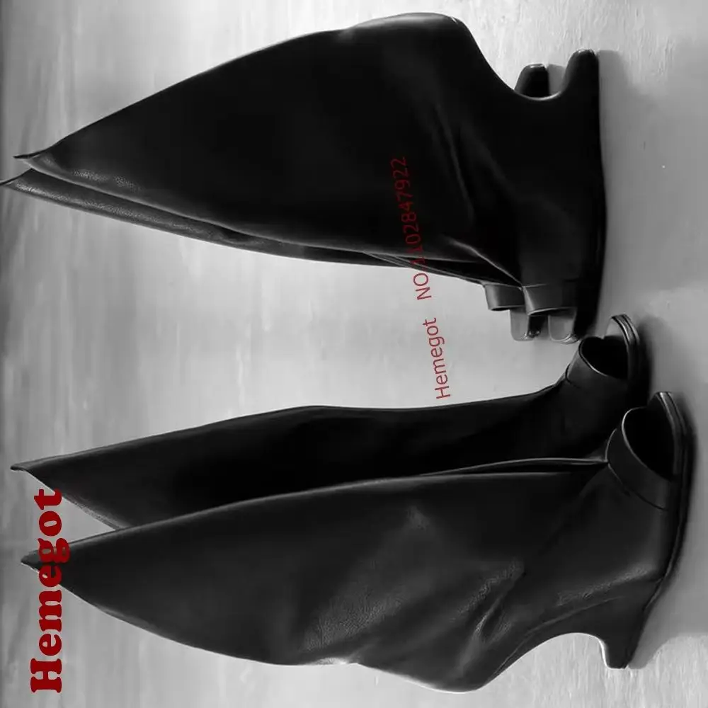 Pointed Tall Flap Peep Toe Hidden Wedge Sandals One Piece Heel Soft Leather Slip-On Avant-Garde Runway Tall Booties
