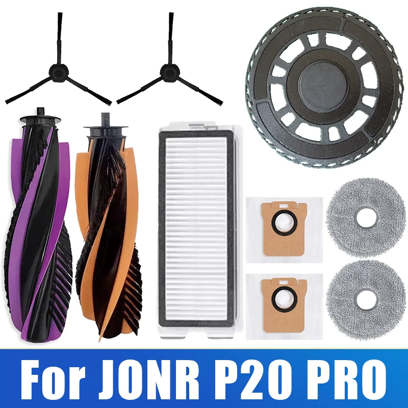 Spare Parts For JONR P20 PRO/T5 Pro Robot Vacuum Cleaner, Main Side Brush Hepa Filter Mop Cloth Mop Pad Dust Bag Replacement