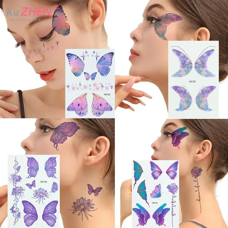 Fairy Butterfly Wings Shiny Tattoo Sticker Waterproof Eyes Face Hand Body Art Fake Tattoos For Women Makeup Dance Music Festival