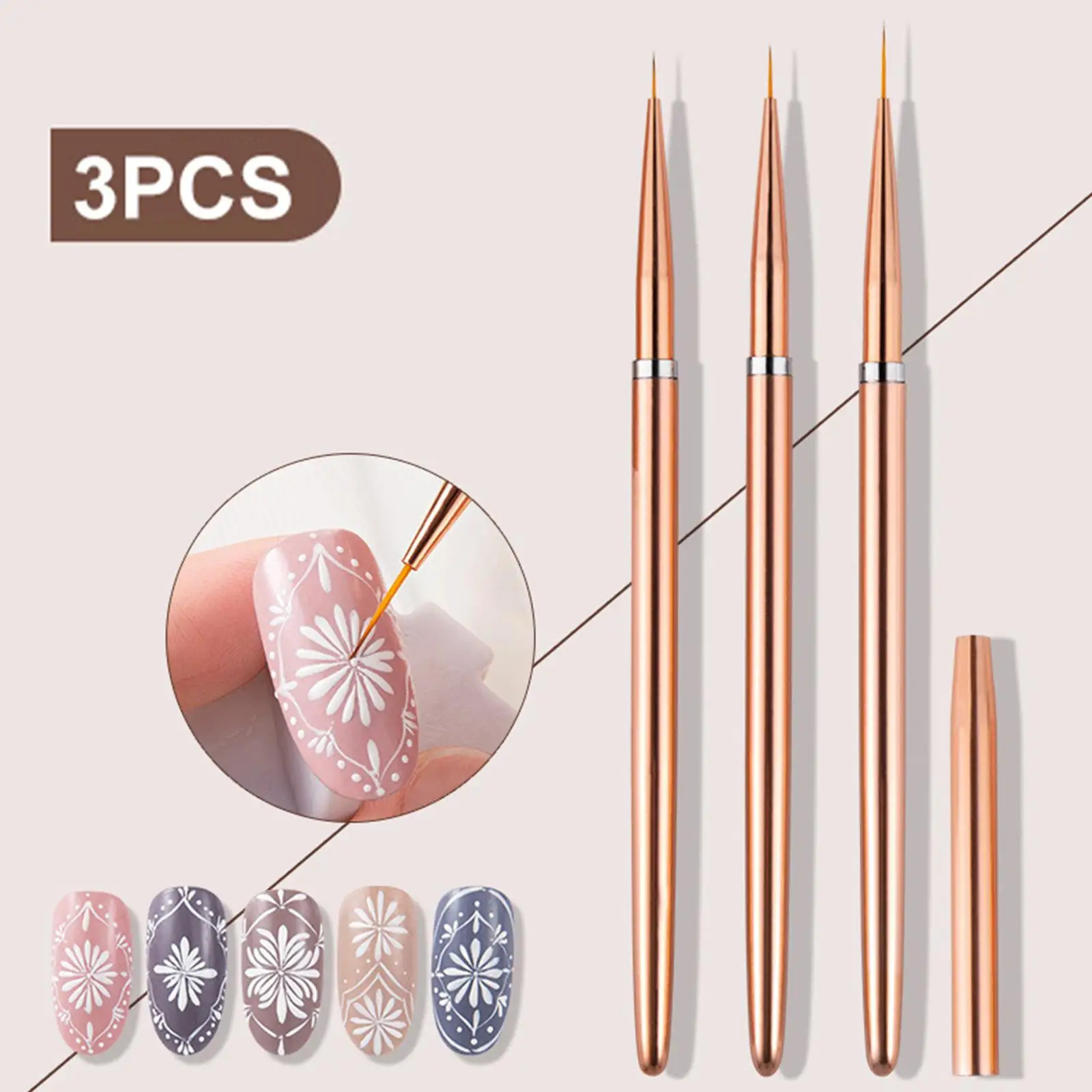 3x Nail Art Design Brushes Thin Lines Fine Drawing Blending Tiny Details