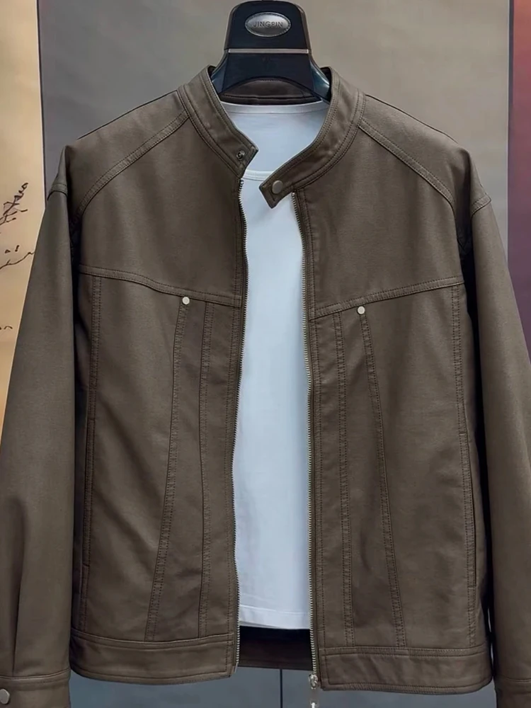 

High Quali Faionable Men's Stand Collar PU Leather Jaet Autumn New Arrival Sli Versatile Cool European Sle Outerwear