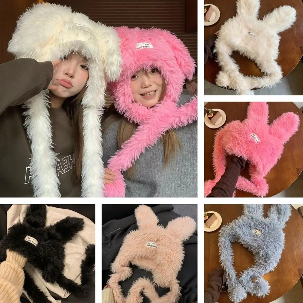 Funny Long Rabbit Ears Fuzzy Bunny Hat Cute Ear Protection Women's Plush Caps Soft Keep Warm Winter Beanies Hats Girls