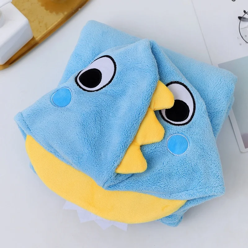 Pink/Dark/Light Blue Cute Cartoon Children\'s Bath Towel Cape Soft and Absorbent Not Easy to Fall off Hooded Coral Velvet Cape