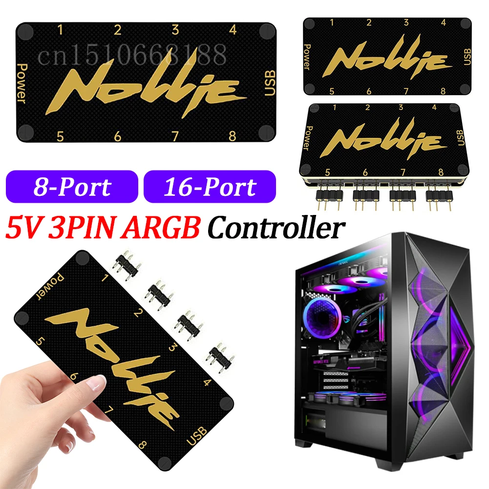 

5V 3PIN Addressable ARGB Splitter Support SignalRGB OpenRGB ARGB Fan HUB Controller SATA Power 8/16 Way Computer Accessories
