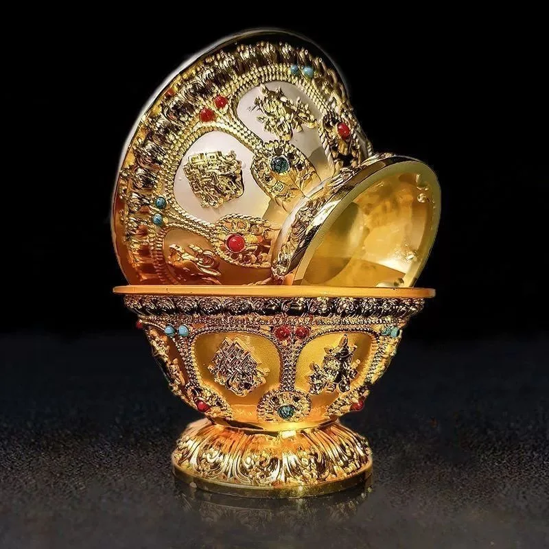 9.2CM Gold Silver Copper Alloy Auspicious Water Supply Cup Household Religious Vessel Buddhist Decoration Holiday Gifts